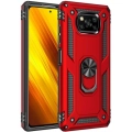 Xiaomi Poco X3 Pro Kılıf Silikon Zırhlı Standlı Yüzüklü Mıknatıslı Tank Kapak - Kırmızı