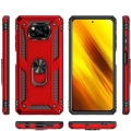 Xiaomi Poco X3 Pro Kılıf Silikon Zırhlı Standlı Yüzüklü Mıknatıslı Tank Kapak - Kırmızı