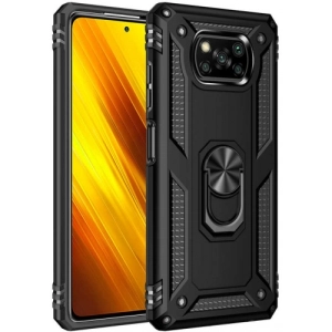 Xiaomi Poco X3 Pro Kılıf Silikon Zırhlı Standlı Yüzüklü Mıknatıslı Tank Kapak - Siyah