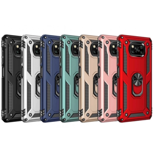 Xiaomi Poco X3 Pro Kılıf Silikon Zırhlı Standlı Yüzüklü Mıknatıslı Tank Kapak - Siyah