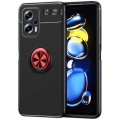 Xiaomi Poco X4 GT Kılıf Renkli Silikon Yüzüklü Standlı Auto Focus Ravel Kapak - Kırmızı - Siyah