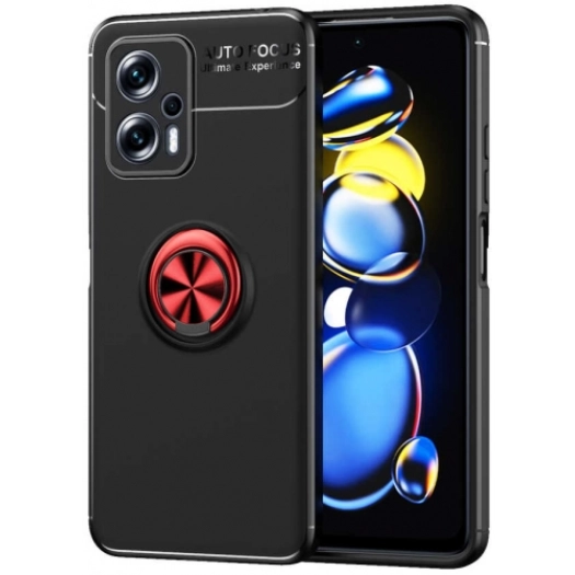 Xiaomi Poco X4 GT Kılıf Renkli Silikon Yüzüklü Standlı Auto Focus Ravel Kapak - Kırmızı - Siyah