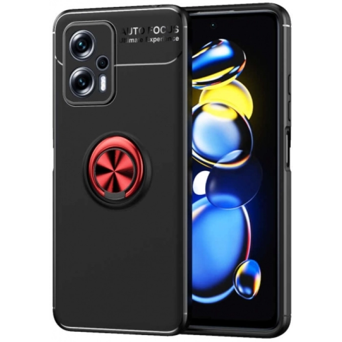 Xiaomi Poco X4 GT Kılıf Renkli Silikon Yüzüklü Standlı Auto Focus Ravel Kapak - Kırmızı - Siyah