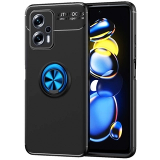 Xiaomi Poco X4 GT Kılıf Renkli Silikon Yüzüklü Standlı Auto Focus Ravel Kapak - Mavi - Siyah