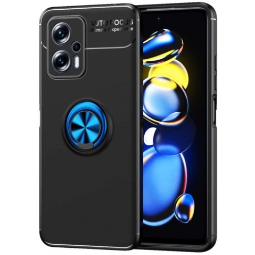 Xiaomi Poco X4 GT Kılıf Renkli Silikon Yüzüklü Standlı Auto Focus Ravel Kapak - Mavi - Siyah