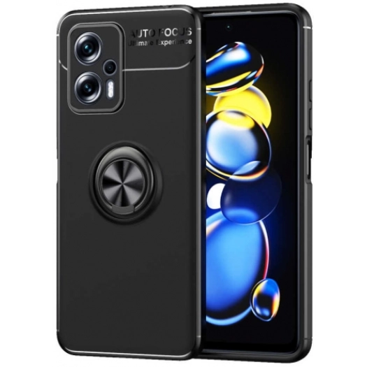 Xiaomi Poco X4 GT Kılıf Renkli Silikon Yüzüklü Standlı Auto Focus Ravel Kapak - Siyah
