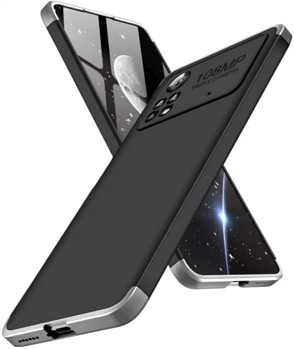 Xiaomi Poco X4 Pro Kılıf 3 Parçalı 360 Tam Korumalı Rubber AYS Kapak  - Gri Siyah