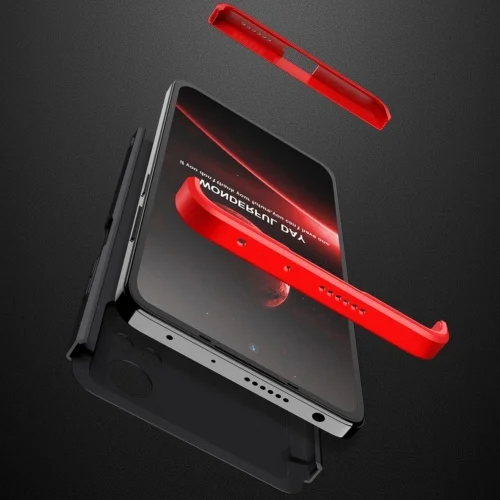 Xiaomi Poco X4 Pro Kılıf 3 Parçalı 360 Tam Korumalı Rubber AYS Kapak - Kırmızı Siyah
