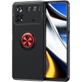 Xiaomi Poco X4 Pro Kılıf Renkli Silikon Yüzüklü Standlı Auto Focus Ravel Kapak - Kırmızı - Siyah