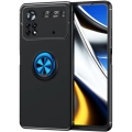 Xiaomi Poco X4 Pro Kılıf Renkli Silikon Yüzüklü Standlı Auto Focus Ravel Kapak - Mavi - Siyah