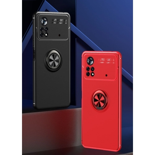 Xiaomi Poco X4 Pro Kılıf Renkli Silikon Yüzüklü Standlı Auto Focus Ravel Kapak - Siyah