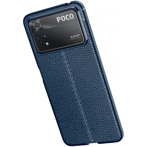 Xiaomi Poco X4 Pro Kılıf Deri Görünümlü Lüks Parmak İzi Bırakmaz Niss Silikon Kapak - Lacivert