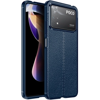 Xiaomi Poco X4 Pro Kılıf Deri Görünümlü Lüks Parmak İzi Bırakmaz Niss Silikon Kapak - Lacivert