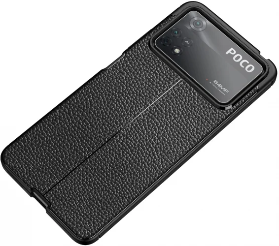 Xiaomi Poco X4 Pro Kılıf Deri Görünümlü Parmak İzi Bırakmaz Niss Silikon - Siyah