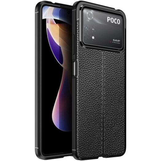 Xiaomi Poco X4 Pro Kılıf Deri Görünümlü Lüks Parmak İzi Bırakmaz Niss Silikon Kapak - Siyah