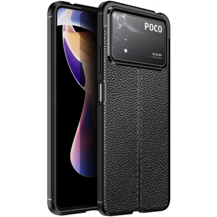 Xiaomi Poco X4 Pro Kılıf Deri Görünümlü Lüks Parmak İzi Bırakmaz Niss Silikon Kapak - Siyah