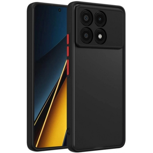 Xiaomi Poco X6 Pro Kılıf Kamera Korumalı Arkası Şeffaf Mat Silikon Kapak - Siyah