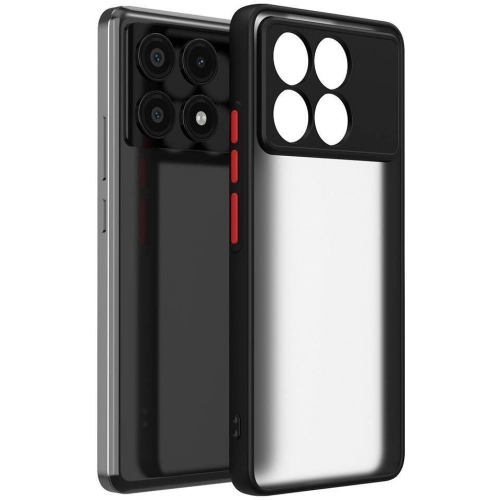 Xiaomi Poco X6 Pro Kılıf Kamera Korumalı Arkası Şeffaf Mat Silikon Kapak - Siyah