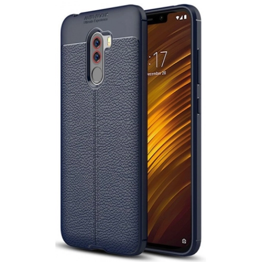 Xiaomi Pocophone F1 Kılıf Deri Görünümlü Lüks Parmak İzi Bırakmaz Niss Silikon Kapak - Lacivert