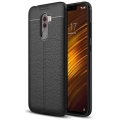 Xiaomi Pocophone F1 Kılıf Deri Görünümlü Lüks Parmak İzi Bırakmaz Niss Silikon Kapak - Siyah