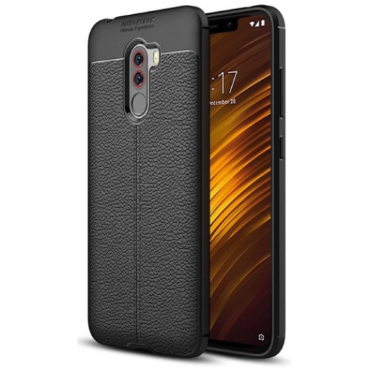 Xiaomi Pocophone F1 Kılıf Deri Görünümlü Lüks Parmak İzi Bırakmaz Niss Silikon Kapak - Siyah