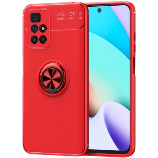 Xiaomi Redmi 10 Kılıf Renkli Silikon Yüzüklü Standlı Auto Focus Ravel Kapak - Kırmızı