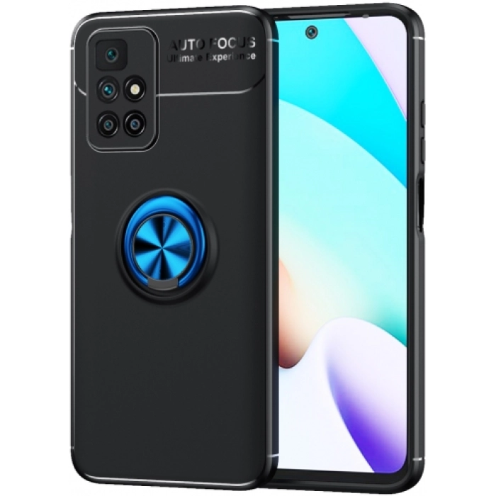 Xiaomi Redmi 10 Kılıf Renkli Silikon Yüzüklü Standlı Auto Focus Ravel Kapak - Mavi - Siyah