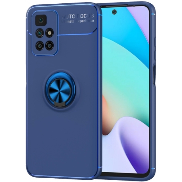Xiaomi Redmi 10 Kılıf Renkli Silikon Yüzüklü Standlı Auto Focus Ravel Kapak - Mavi
