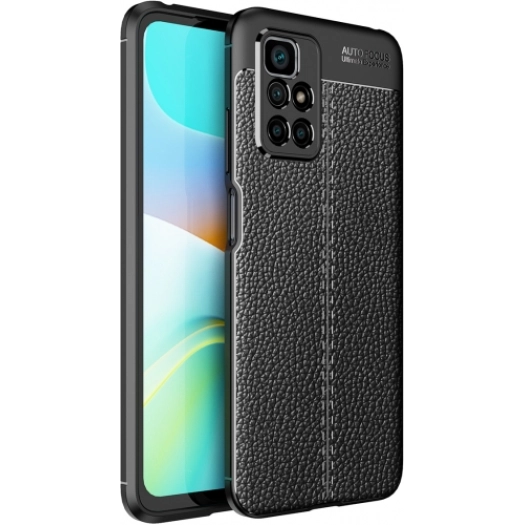 Xiaomi Redmi 10 Kılıf Deri Görünümlü Lüks Parmak İzi Bırakmaz Niss Silikon Kapak - Siyah