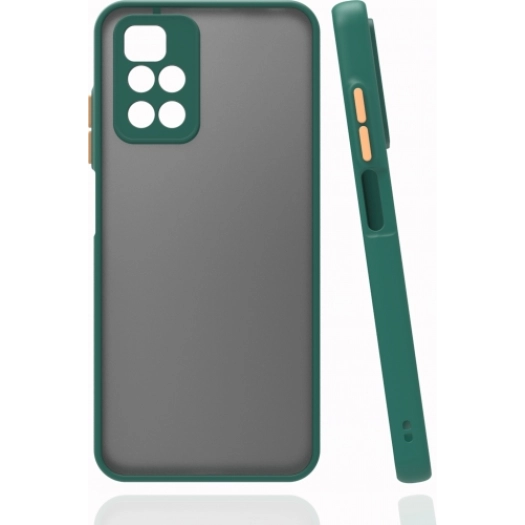 Xiaomi Redmi 10 Kılıf Kamera Korumalı Arkası Şeffaf Mat Silikon Kapak - Koyu Yeşil