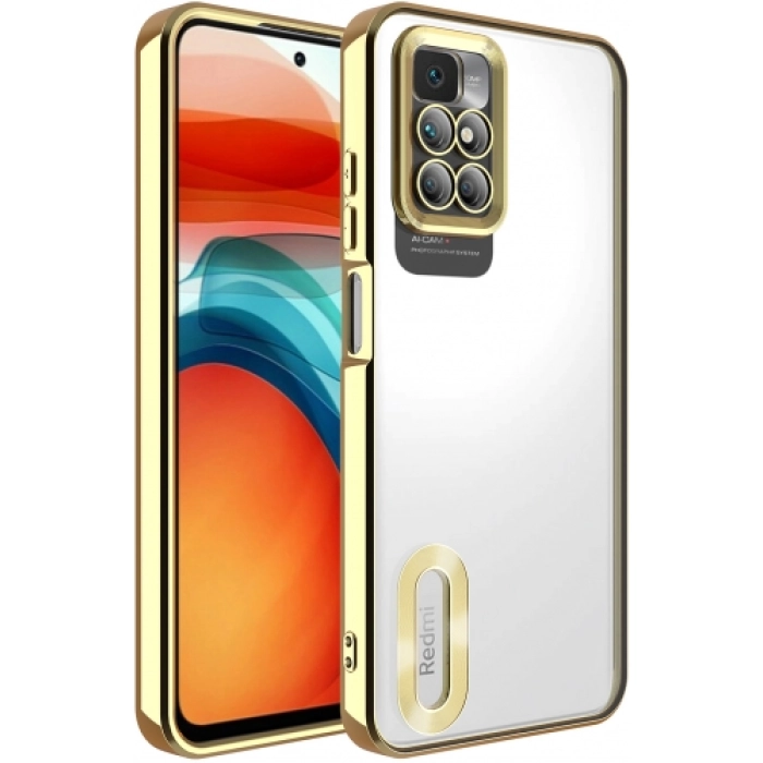 Xiaomi Redmi 10 Kılıf Kamera Lens Korumalı Şeffaf Renkli Logo Gösteren Parlak Kapak - Gold
