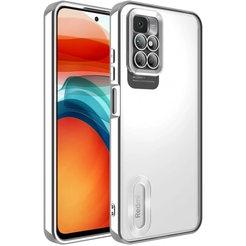 Xiaomi Redmi 10 Kılıf Kamera Lens Korumalı Şeffaf Renkli Logo Gösteren Parlak Kapak - Gümüş