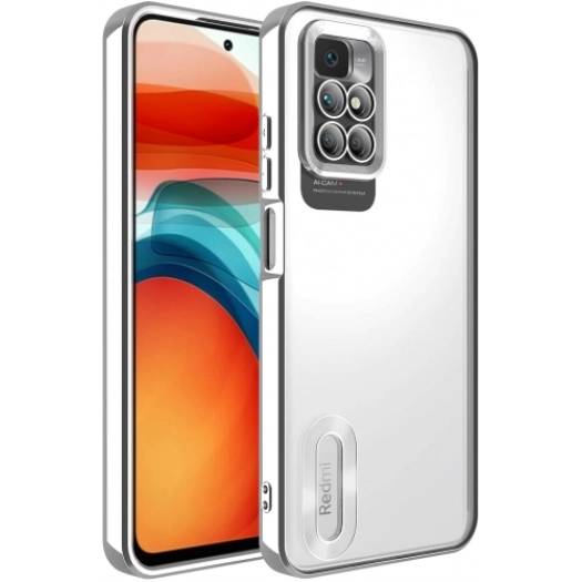 Xiaomi Redmi 10 Kılıf Kamera Lens Korumalı Şeffaf Renkli Logo Gösteren Parlak Kapak - Gümüş