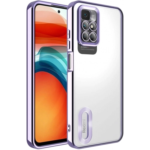 Xiaomi Redmi 10 Kılıf Kamera Lens Korumalı Şeffaf Renkli Logo Gösteren Parlak Kapak - Lila