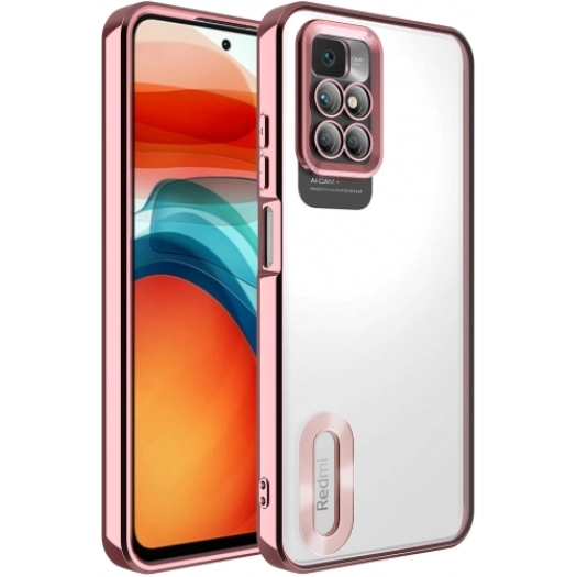 Xiaomi Redmi 10 Kılıf Kamera Lens Korumalı Şeffaf Renkli Logo Gösteren Parlak Kapak - Rose Gold