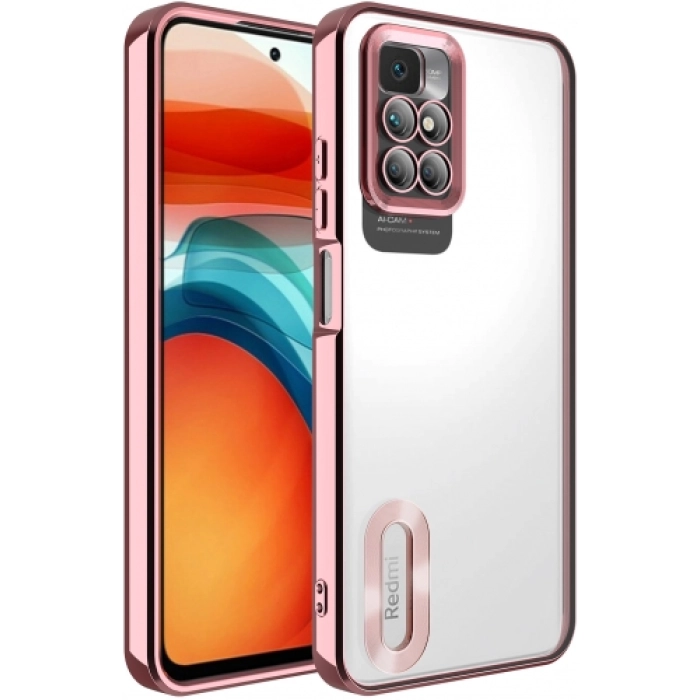 Xiaomi Redmi 10 Kılıf Kamera Lens Korumalı Şeffaf Renkli Logo Gösteren Parlak Kapak - Rose Gold
