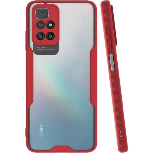 Xiaomi Redmi 10 Kılıf Renkli Silikon Kamera Lens Korumalı Şeffaf Parfe Kapak - Kırmızı
