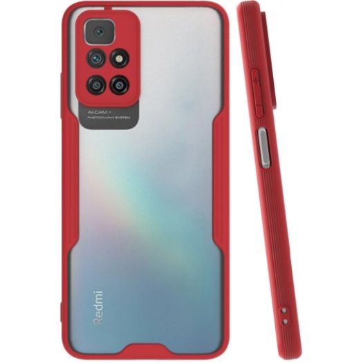 Xiaomi Redmi 10 Kılıf Renkli Silikon Kamera Lens Korumalı Şeffaf Parfe Kapak - Kırmızı