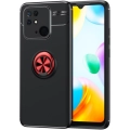 Xiaomi Redmi 10C Kılıf Renkli Silikon Yüzüklü Standlı Auto Focus Ravel Kapak - Kırmızı - Siyah