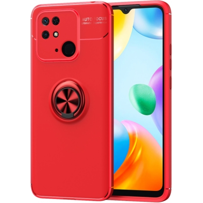Xiaomi Redmi 10C Kılıf Renkli Silikon Yüzüklü Standlı Auto Focus Ravel Kapak - Kırmızı