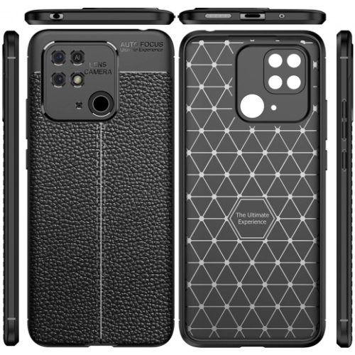 Xiaomi Redmi 10C Kılıf Deri Görünümlü Lüks Parmak İzi Bırakmaz Niss Silikon Kapak - Siyah