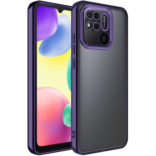 Xiaomi Redmi 10C Kılıf Kamera Lens Korumalı Şeffaf Renkli Logo Gösteren Parlak Kapak - Koyu Mor