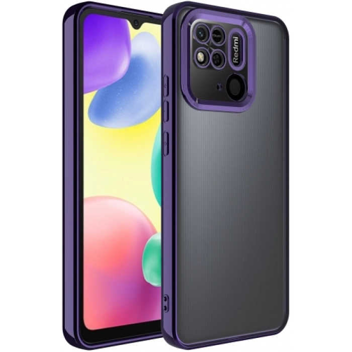 Xiaomi Redmi 10C Kılıf Kamera Lens Korumalı Şeffaf Renkli Logo Gösteren Parlak Kapak - Koyu Mor