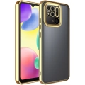 Xiaomi Redmi 10C Kılıf Kamera Lens Korumalı Şeffaf Renkli Logo Gösteren Parlak Kapak - Gold