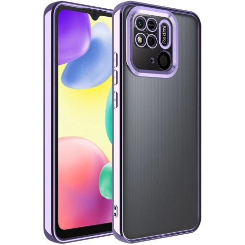 Xiaomi Redmi 10C Kılıf Kamera Lens Korumalı Şeffaf Renkli Logo Gösteren Parlak Kapak - Lila