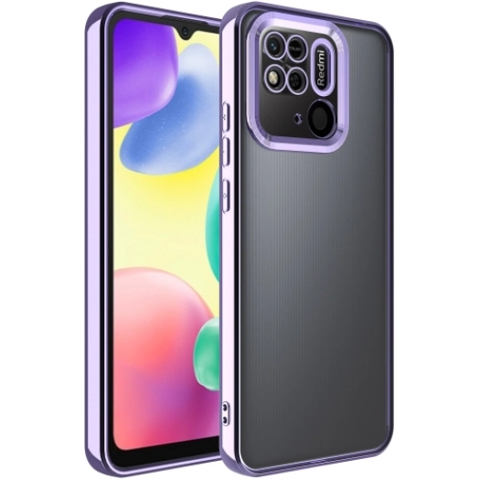 Xiaomi Redmi 10C Kılıf Kamera Lens Korumalı Şeffaf Renkli Logo Gösteren Parlak Kapak - Lila