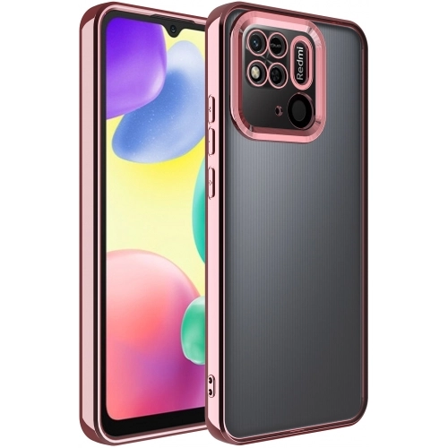 Xiaomi Redmi 10C Kılıf Kamera Lens Korumalı Şeffaf Renkli Logo Gösteren Parlak Kapak - Rose Gold
