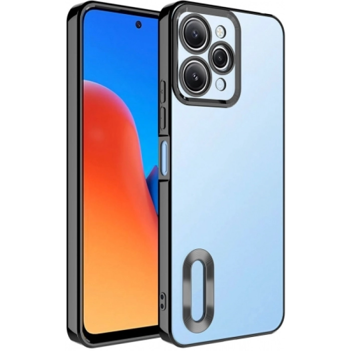 Xiaomi Redmi 12 Kılıf Kamera Lens Korumalı Şeffaf Renkli Logo Gösteren Parlak Kapak - Siyah