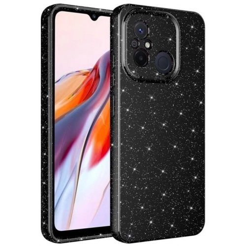 Xiaomi Redmi 12C Kılıf Kamera Korumalı Simli Lüks Zore Koton Kapak - Siyah