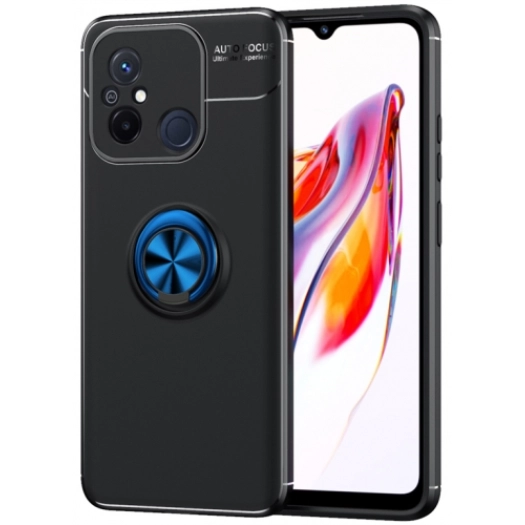 Xiaomi Redmi 12C Kılıf Renkli Silikon Yüzüklü Standlı Auto Focus Ravel Kapak - Mavi - Siyah